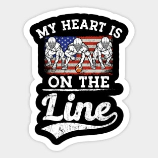 My Heart Is On The Line usa flag Offensive Lineman Retro football Sticker